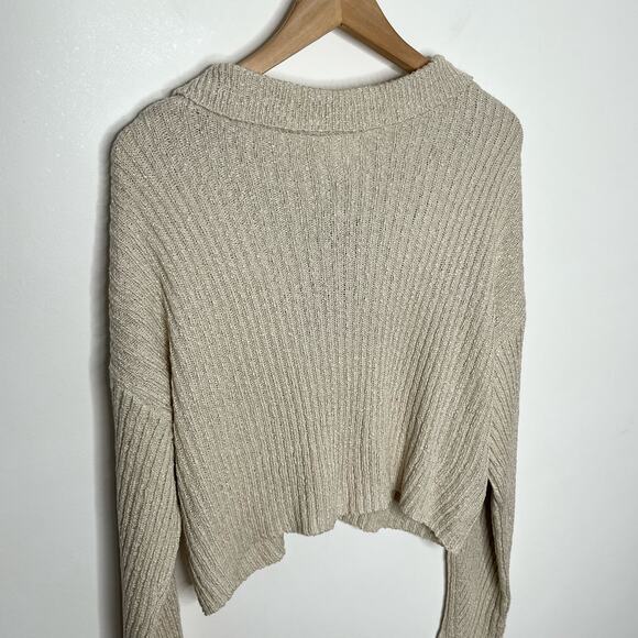 Le Lis Collection Womens Cropped Cardigan Sweater Large Beige Oatmeal Neutral - Picture 9 of 12